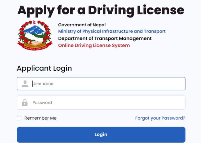 Online Driving License Registration Form Nepal